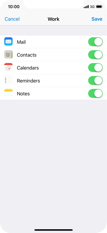 Press the indicator next to the required data type to turn synchronisation of each data type on or off.